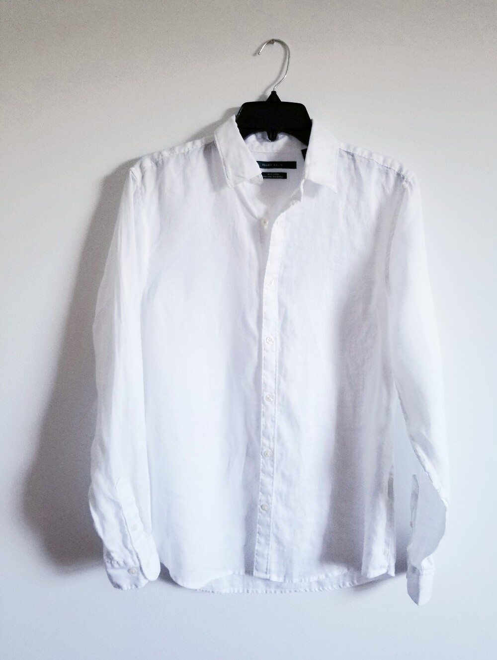 Perri Ellis White 100% Linen Men’s Button-Up Shirt Long Sleeve